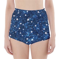 Dark Blue Stars High-waisted Bikini Bottoms by AnkouArts