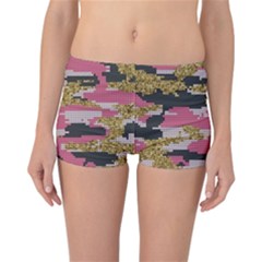 Abstract Glitter Gold, Black And Pink Camo Reversible Boyleg Bikini Bottoms by AnkouArts