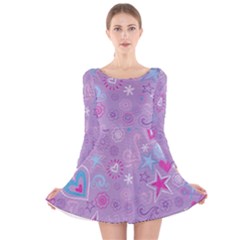 Hearts And Stars On Light Purple  Long Sleeve Velvet Skater Dress by AnkouArts