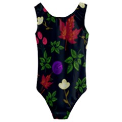 Golden Autumn, Red-yellow Leaves And Flowers  Kids  Cut-out Back One Piece Swimsuit by Daria3107