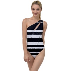 Bandes Abstrait Blanc/noir To One Side Swimsuit by kcreatif