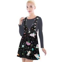 Funny Astronauts, Rockets And Rainbow Space Plunge Pinafore Velour Dress by SychEva