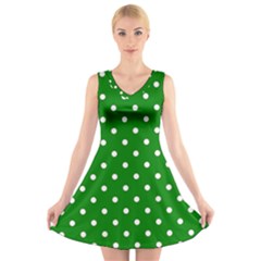 1950 Green White Dots V-neck Sleeveless Dress by SomethingForEveryone