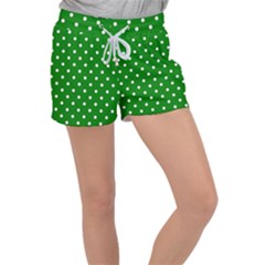 1950 Green White Dots Velour Lounge Shorts by SomethingForEveryone