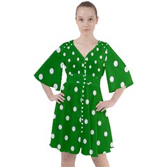 1950 Green White Dots Boho Button Up Dress by SomethingForEveryone