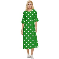 1950 Green White Dots Double Cuff Midi Dress by SomethingForEveryone