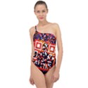 Root Humanity Bar And Qr Code in Flash Orange and Purple Classic One Shoulder Swimsuit View1