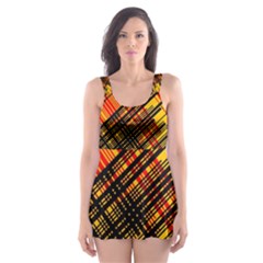 Root Humanity Orange Yellow And Black Skater Dress Swimsuit by WetdryvacsLair