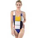 Composition A By Piet Mondrian High Leg Strappy Swimsuit View1