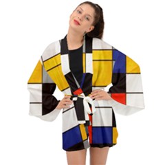 Composition A By Piet Mondrian Long Sleeve Kimono by maximumstreetcouture