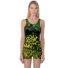 Root Humanity Bar And Qr Code Green And Yellow Doom One Piece Boyleg Swimsuit by WetdryvacsLair
