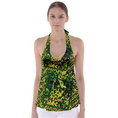 Root Humanity Bar And Qr Code Green And Yellow Doom Babydoll Tankini Top by WetdryvacsLair