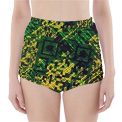 Root Humanity Bar And Qr Code Green And Yellow Doom High-waisted Bikini Bottoms by WetdryvacsLair