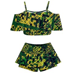Root Humanity Bar And Qr Code Green And Yellow Doom Kids  Off Shoulder Skirt Bikini by WetdryvacsLair