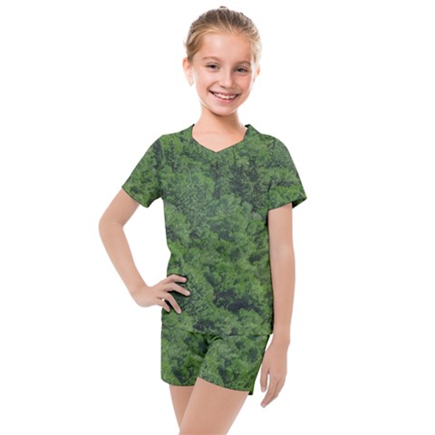 Leafy Forest Landscape Photo Kids  Mesh Tee And Shorts Set by dflcprintsclothing