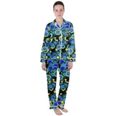 Flower Bomb  9 Satin Long Sleeve Pajamas Set by PatternFactory