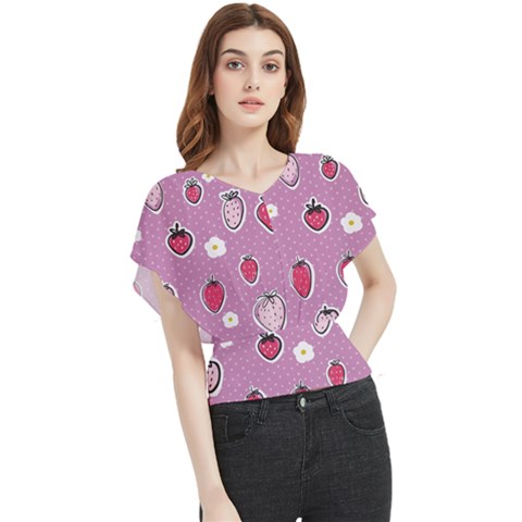 Juicy Strawberries Butterfly Chiffon Blouse by SychEva