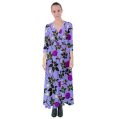 Purple Flower On Lilac Button Up Maxi Dress by Daria3107