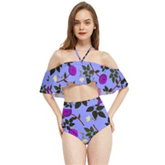 Purple Flower On Lilac Halter Flowy Bikini Set  by Daria3107