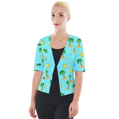 Turtle And Palm On Blue Pattern Cropped Button Cardigan by Daria3107