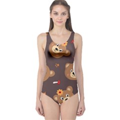 Bears-vector-free-seamless-pattern1 One Piece Swimsuit by webstylecreations