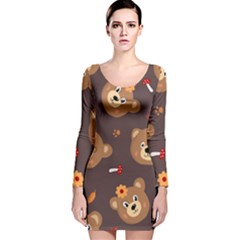 Bears-vector-free-seamless-pattern1 Long Sleeve Velvet Bodycon Dress by webstylecreations