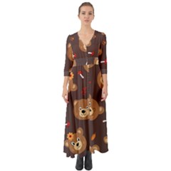 Bears-vector-free-seamless-pattern1 Button Up Boho Maxi Dress by webstylecreations