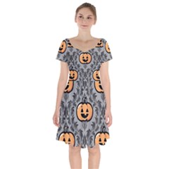 Pumpkin Pattern Short Sleeve Bardot Dress by InPlainSightStyle