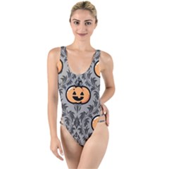 Pumpkin Pattern High Leg Strappy Swimsuit by InPlainSightStyle