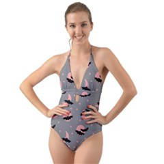 Bat Halter Cut-out One Piece Swimsuit by SychEva