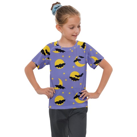 Bats With Yellow Moon Kids  Mesh Piece Tee by SychEva