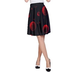 Red Drops On Black A-line Skirt by SychEva