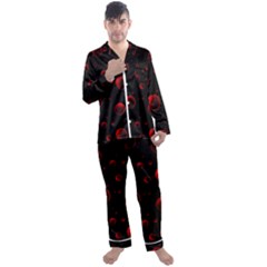 Red Drops On Black Men s Long Sleeve Satin Pajamas Set by SychEva