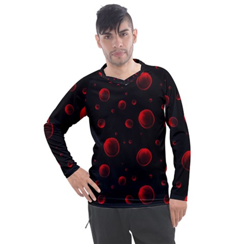 Red Drops On Black Men s Pique Long Sleeve Tee by SychEva