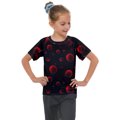 Red Drops On Black Kids  Mesh Piece Tee by SychEva