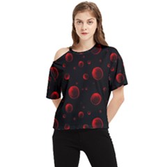 Red Drops On Black One Shoulder Cut Out Tee by SychEva