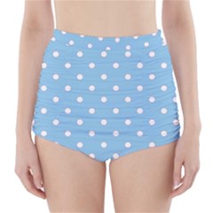1950 Summer Sky Blue White Dots High-waisted Bikini Bottoms
