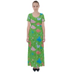 Funny Dinosaur High Waist Short Sleeve Maxi Dress by SychEva