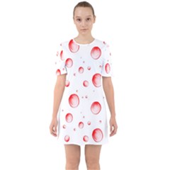 Red Drops On White Background Sixties Short Sleeve Mini Dress by SychEva
