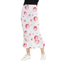 Red Drops On White Background Maxi Fishtail Chiffon Skirt by SychEva
