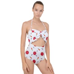 Slices Of Red And Juicy Watermelon Scallop Top Cut Out Swimsuit by SychEva