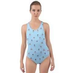 Cute Kawaii Dogs Pattern At Sky Blue Cut-out Back One Piece Swimsuit by Casemiro