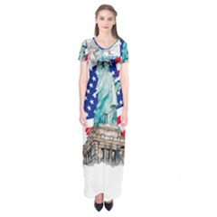 Statue Of Liberty Independence Day Poster Art Short Sleeve Maxi Dress by Sudhe
