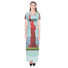 New-york-usa-liberty-landmark Short Sleeve Maxi Dress by Sudhe