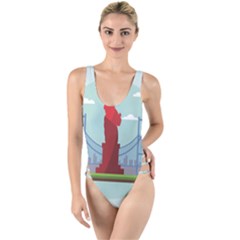 New-york-usa-liberty-landmark High Leg Strappy Swimsuit by Sudhe