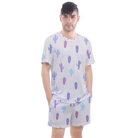 Purple And Blue Cacti Men s Mesh Tee And Shorts Set by SychEva