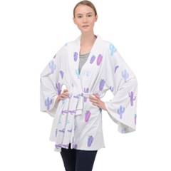 Purple And Blue Cacti Long Sleeve Velvet Kimono  by SychEva