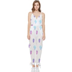 Purple And Blue Cacti Sleeveless Tie Ankle Jumpsuit by SychEva