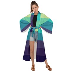 Blue Gradient Stripes  Maxi Kimono by Dazzleway