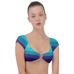 Blue Gradient Stripes  Cap Sleeve Ring Bikini Top by Dazzleway